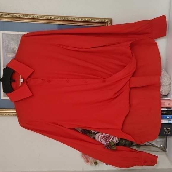 Gianni Bini Burnt Orange High Low blouse small Oversized Flowy Lagenlook Career - Picture 3 of 9